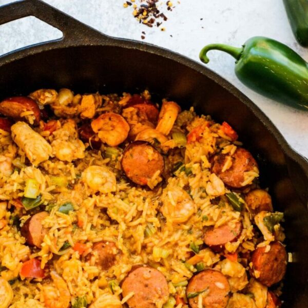 Rice, sausage, and shrimp dish