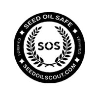 Black and white circular badge for The Topless Italian, featuring SOS in the center, laurel branches, and seedoilscout.com.